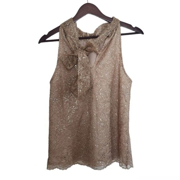 J Crew Tie-Neck Top In Metallic Gold Lace Sleeveless Women Size Small NEW - Picture 5 of 7